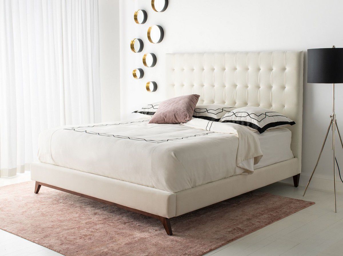 Safavieh Tsarina Velvet Tufted Bed - Cream | Beds | Modishstore