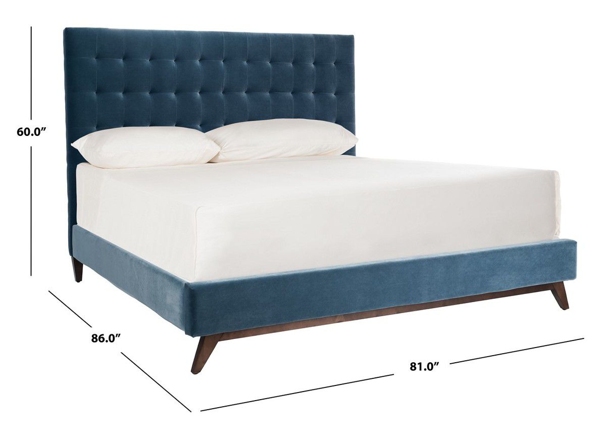 Safavieh Tsarina Velvet Tufted Bed - Dusty Blue | Beds | Modishstore - 4