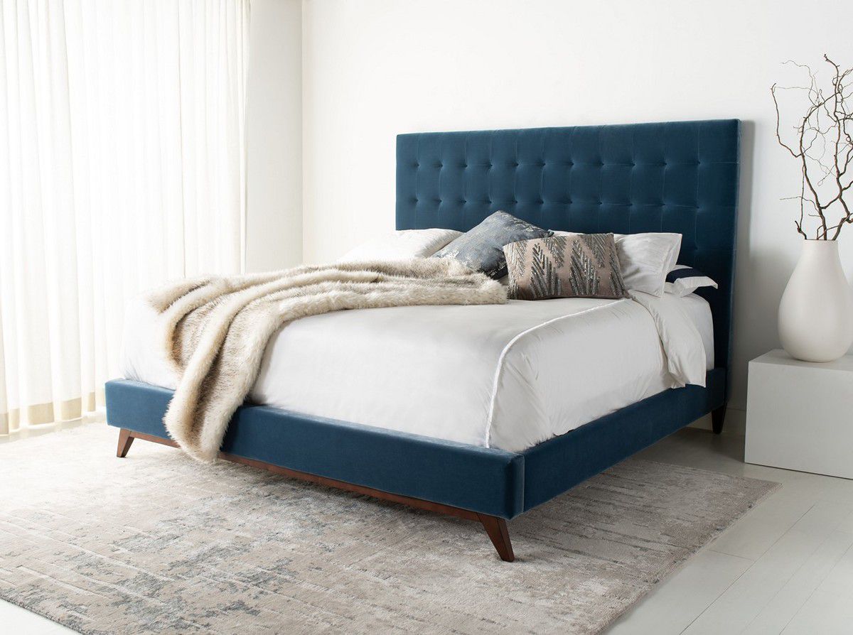 Safavieh Tsarina Velvet Tufted Bed - Dusty Blue | Beds | Modishstore