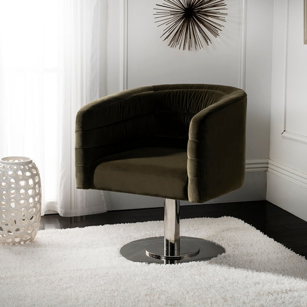 Safavieh Marie Velvet Swivel Tub Chair - Olive | Accent Chairs | Modishstore