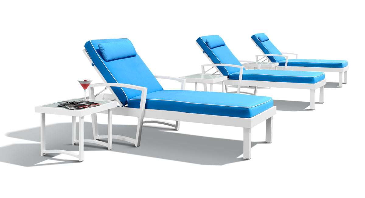 Renava Tampa Outdoor Blue & White Sun Bed & End Table Set-2