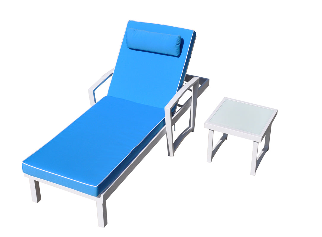 Renava Tampa Outdoor Blue & White Sun Bed & End Table Set-3