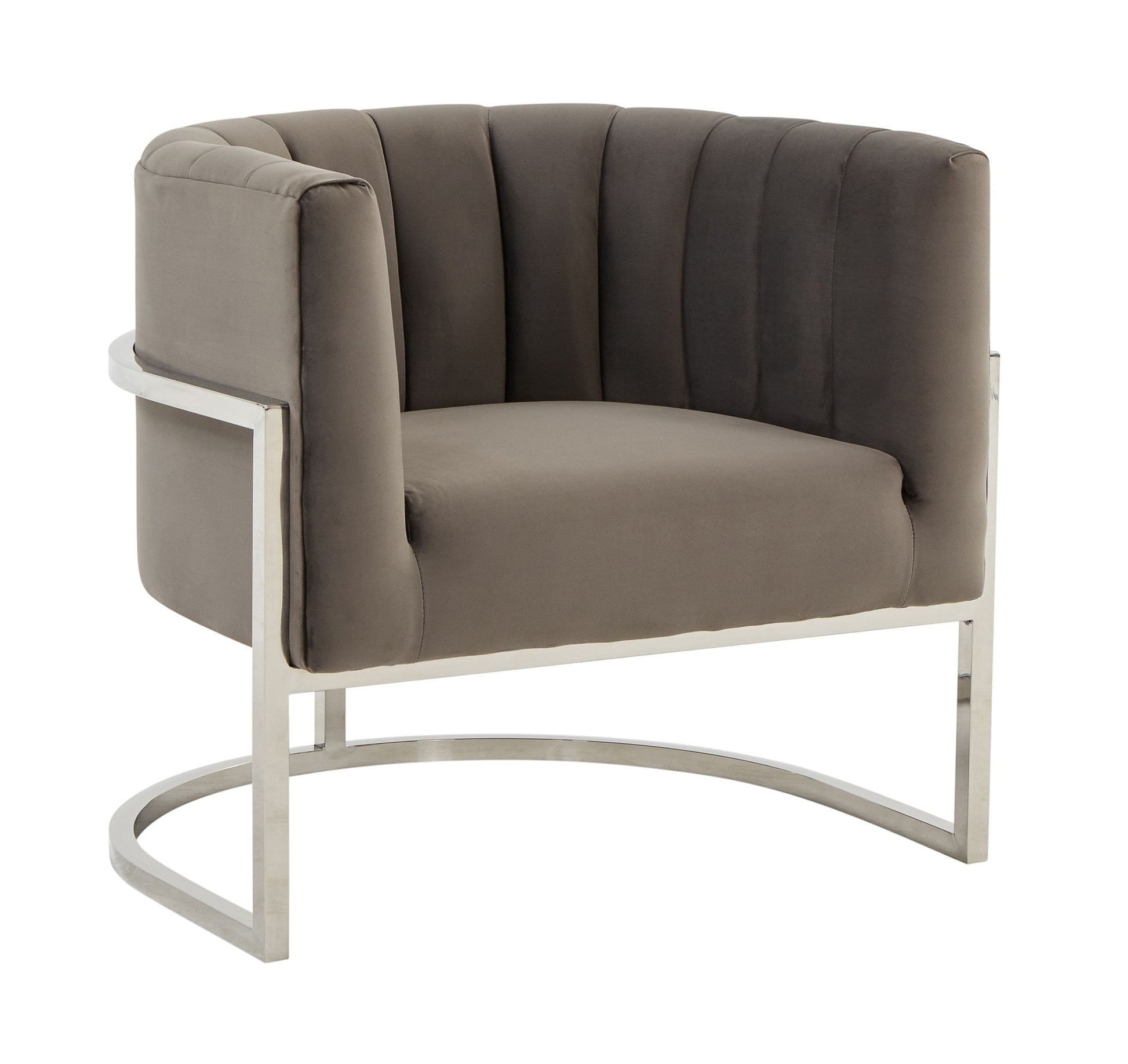 Modrest Landau - Modern Grey Velvet & Stainless Steel Accent Chair | Modishstore | Accent Chairs