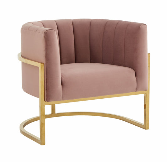 Modrest Landau - Modern Pink Velvet & Gold Stainless Steel Accent Chair | Modishstore | Lounge Chairs