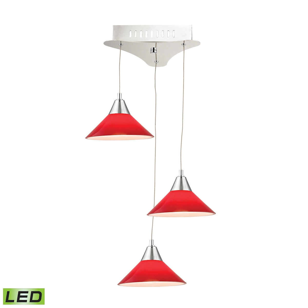 Cono Triple Led Pendant Complete with Red Glass Shade and Holder ELK Lighting | Pendant Lamps | Modishstore
