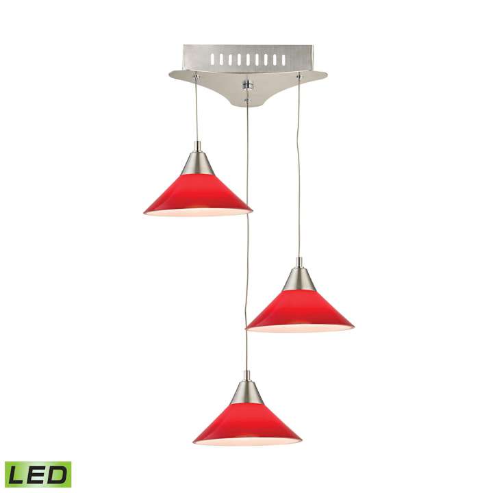 Cono Triple Led Pendant Complete with Red Glass Shade and Holder | Pendant Lamps | Modishstore