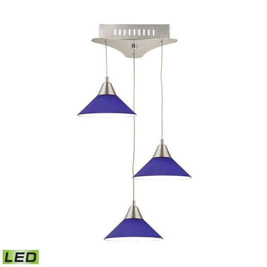 Cono Triple Led Pendant Complete with Blue Glass Shade and Holder | Pendant Lamps | Modishstore