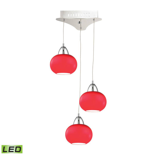 Ciotola Triple Led Pendant Complete With Red Glass Shade And Holder ELK Lighting | Pendant Lamps | Modishstore | LCA403-11-15
