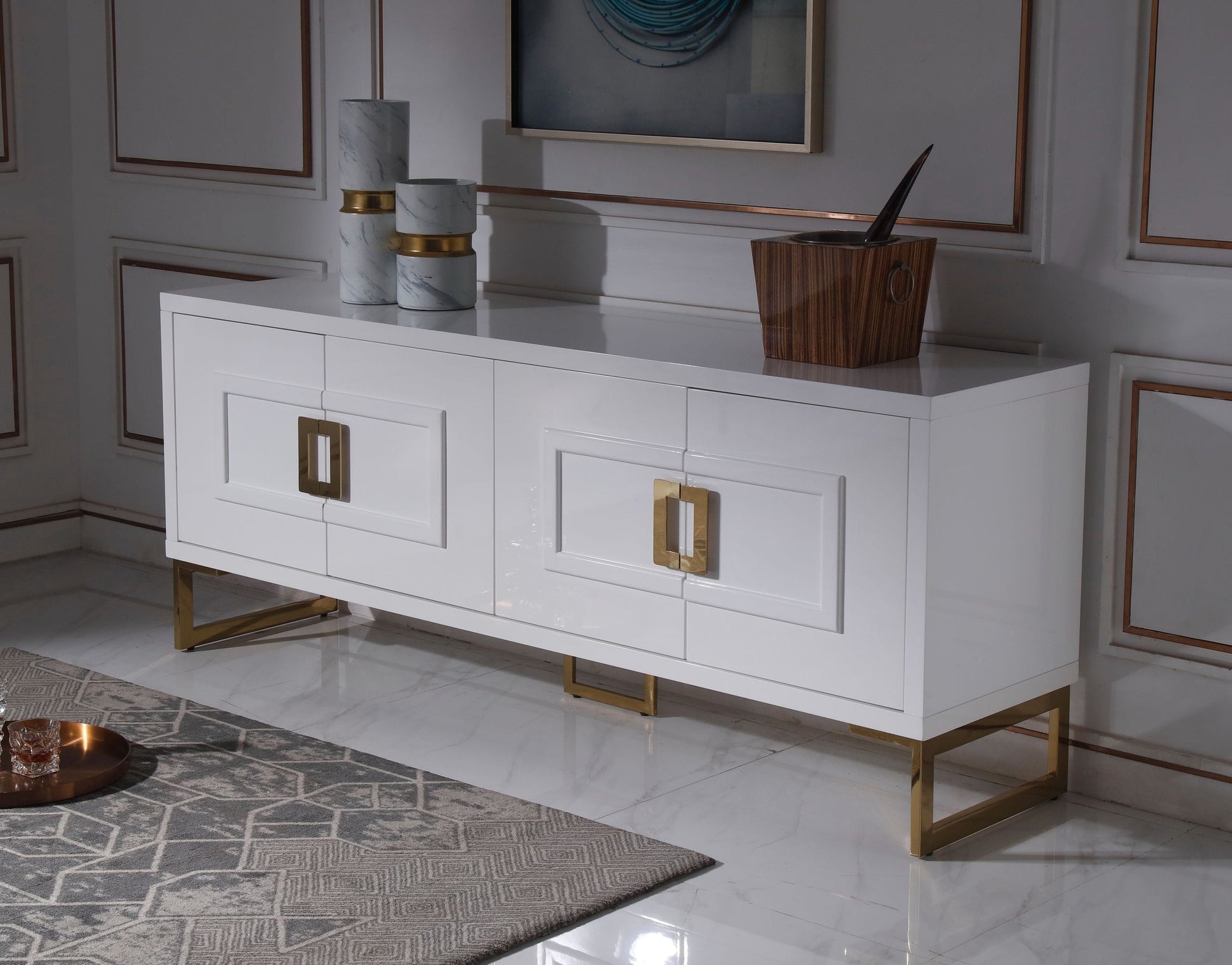 Modrest Leah - Contemporary White High Gloss & Champagne Gold Buffet | Modishstore | Sideboards