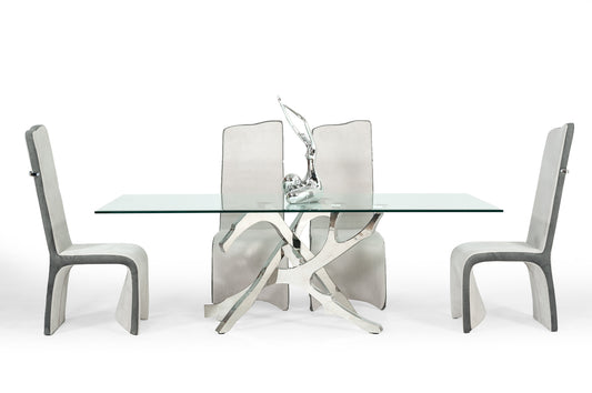 Modrest Legend Modern Glass & Stainless Steel Dining Table | Modishstore | Dining Tables