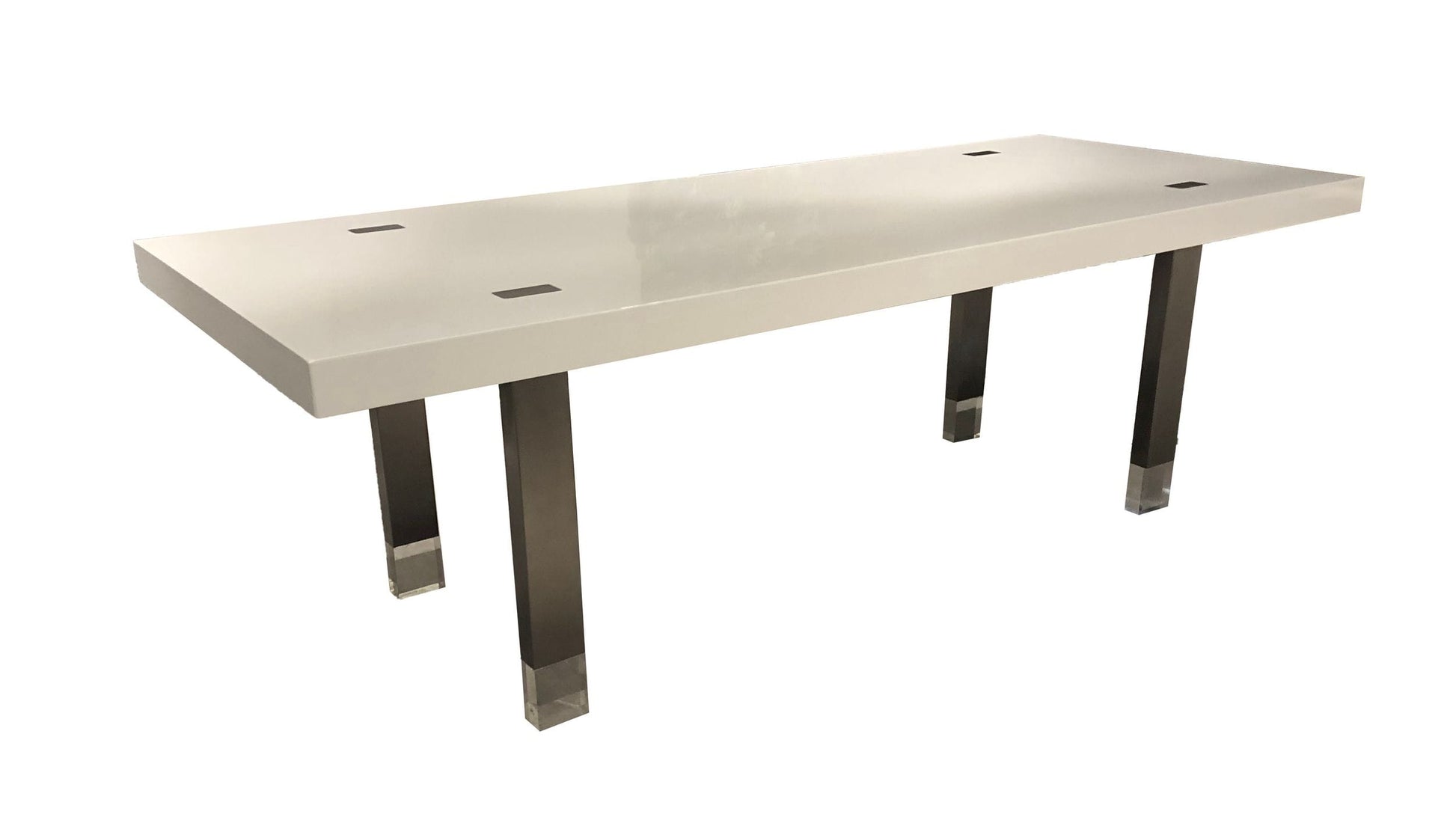 Modrest Lenny- Modern White High Gloss & Stainless Steel Gun Metal Dining Table-2