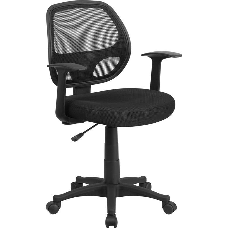 Mid-Back Black Mesh Swivel Ergonomic Task Office Chair With T-Arms - Desk Chair, Bifma Certified By Flash Furniture | Office Chairs | Modishstore - 1