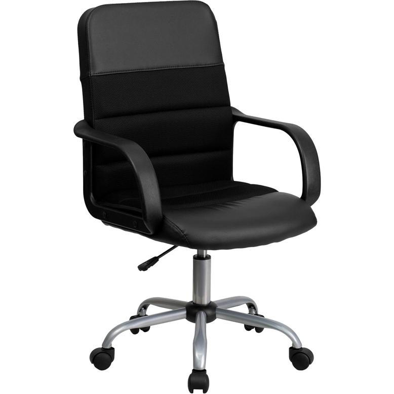 Mid-Back Black Leathersoft And Mesh Swivel Task Office Chair With Arms By Flash Furniture | Office Chairs | Modishstore - 1