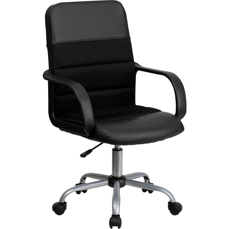 Mid-Back Black Leathersoft And Mesh Swivel Task Office Chair With Arms By Flash Furniture | Office Chairs | Modishstore