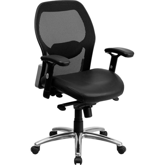 Mid-Back Black Super Mesh Executive Swivel Office Chair With Leathersoft Seat, Knee Tilt Control And Adjustable Lumbar & Arms By Flash Furniture | Office Chairs | Modishstore