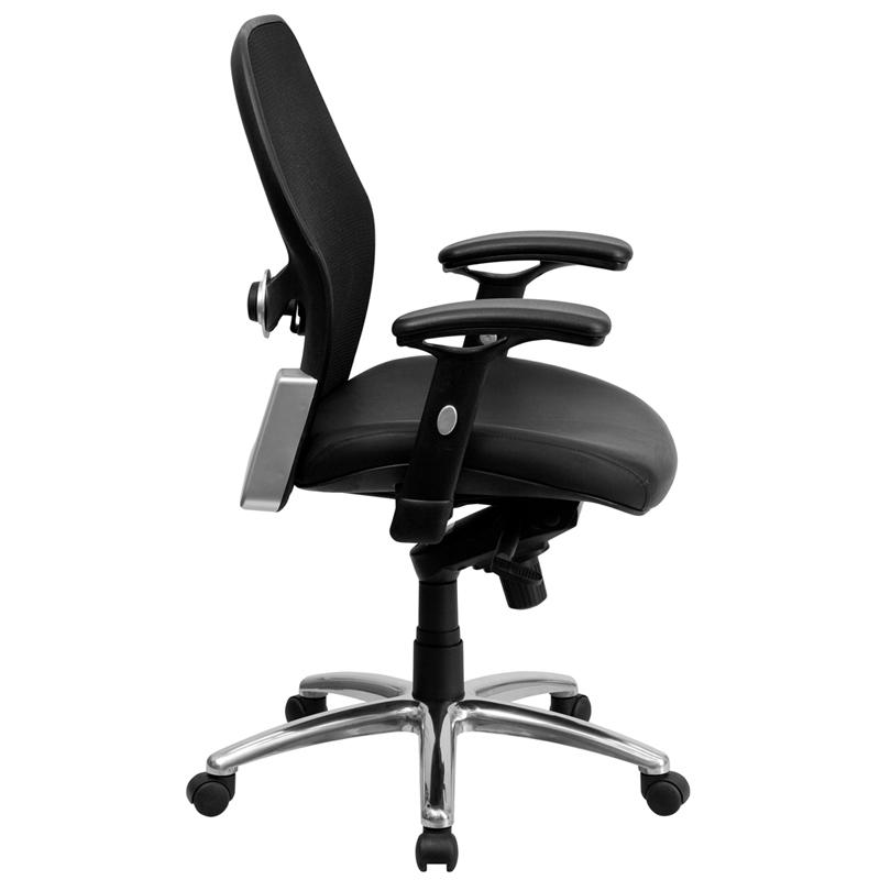 Mid-Back Black Super Mesh Executive Swivel Office Chair With Leathersoft Seat, Knee Tilt Control And Adjustable Lumbar & Arms By Flash Furniture | Office Chairs | Modishstore - 2