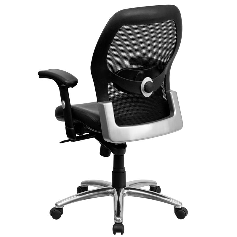 Mid-Back Black Super Mesh Executive Swivel Office Chair With Leathersoft Seat, Knee Tilt Control And Adjustable Lumbar & Arms By Flash Furniture | Office Chairs | Modishstore - 3