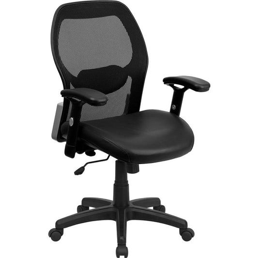 Mid-Back Black Super Mesh Executive Swivel Office Chair With Leathersoft Seat And Adjustable Lumbar & Arms By Flash Furniture | Office Chairs | Modishstore