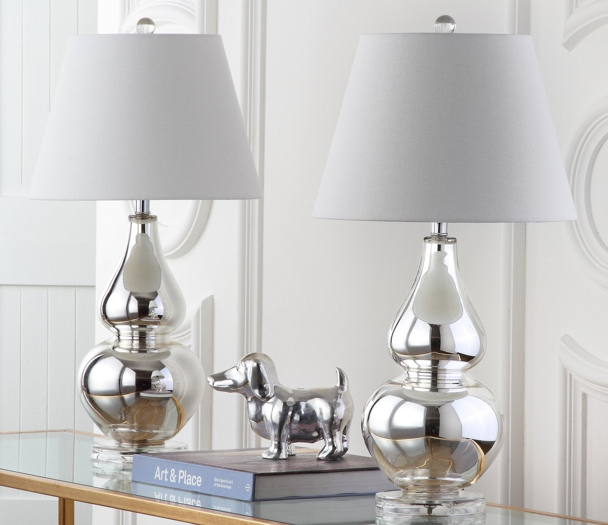 Safavieh Cybil 26-Inch H Double Gourd Lamp (Set Of 2) Set Of 2 - Silver | Table Lamps | Modishstore