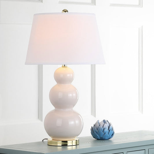 Safavieh Pamela 28-Inch H Triple Gourd Ceramic Lamp Set Of 2 - Light Grey | Table Lamps | Modishstore