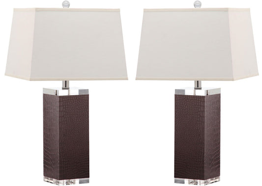 Safavieh Deco 27-Inch H Leather Table Lamp Set Of 2 - Brown | Table Lamps | Modishstore