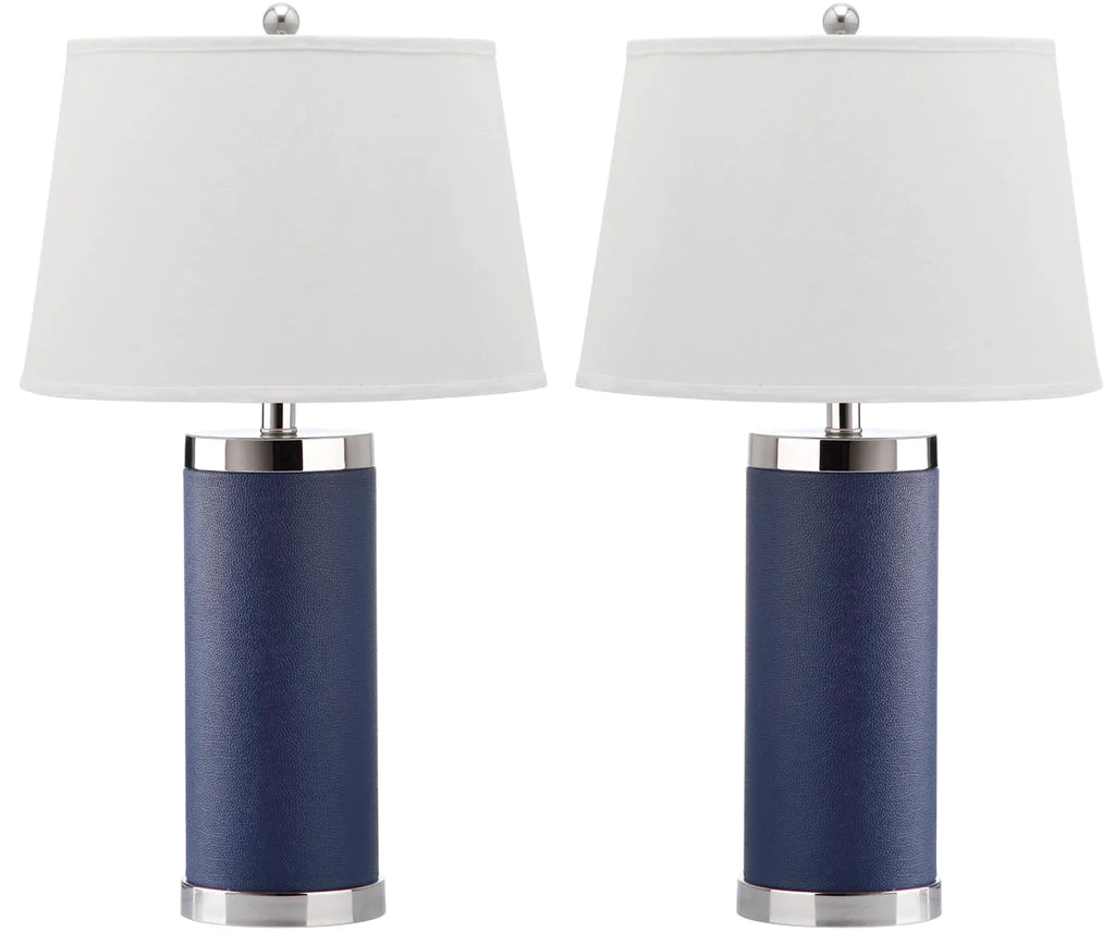 Safavieh Leather 25-Inch H Column Table Lamp Set Of 2 - Navy | Table Lamps | Modishstore