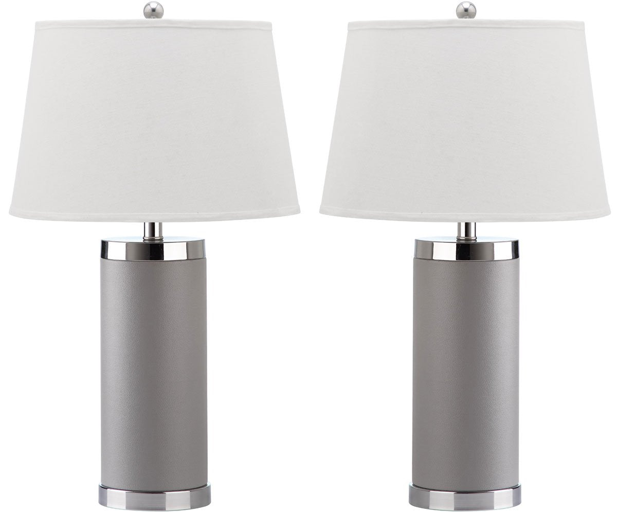 Safavieh Leather 25-Inch H Column Table Lamp Set Of 2 - Grey | Table Lamps | Modishstore - 2