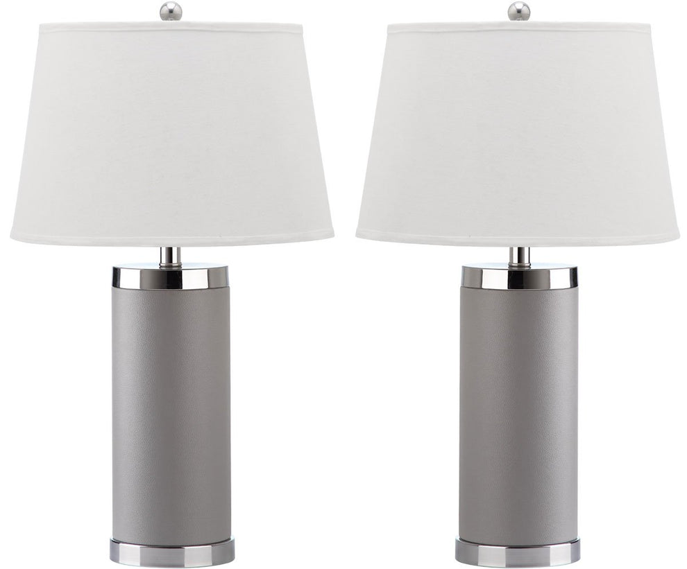 Safavieh Leather 25-Inch H Column Table Lamp Set Of 2 - Grey | Table Lamps | Modishstore - 2