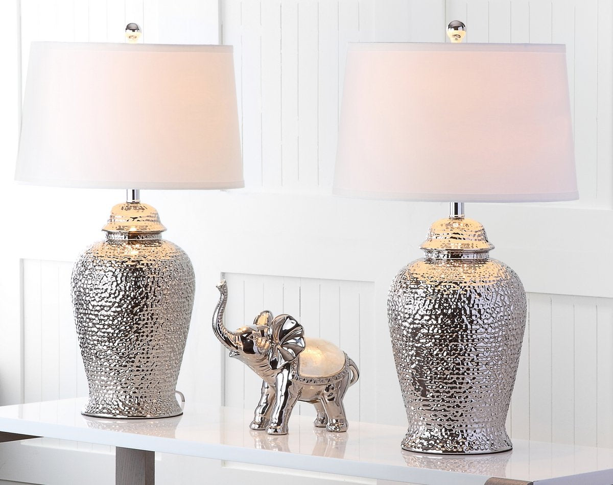 Safavieh Sterling 27.5-Inch H Ginger Jar Lamp Set Of 2 - Silver | Table Lamps | Modishstore