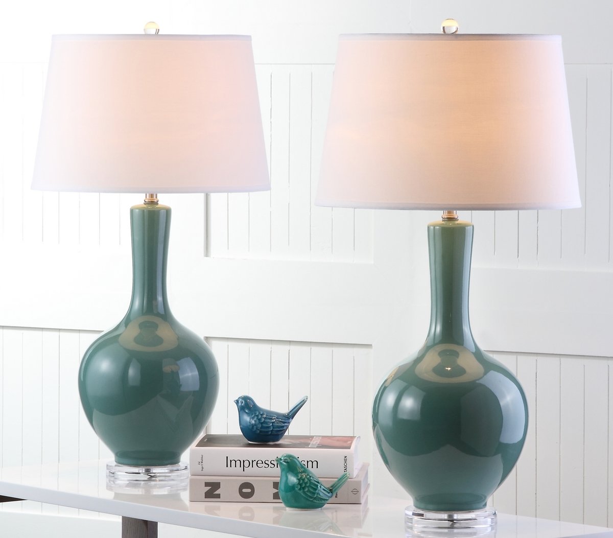 Safavieh Blanche 32-Inch H Gourd Lamp Set Of 2 - Teal | Table Lamps | Modishstore