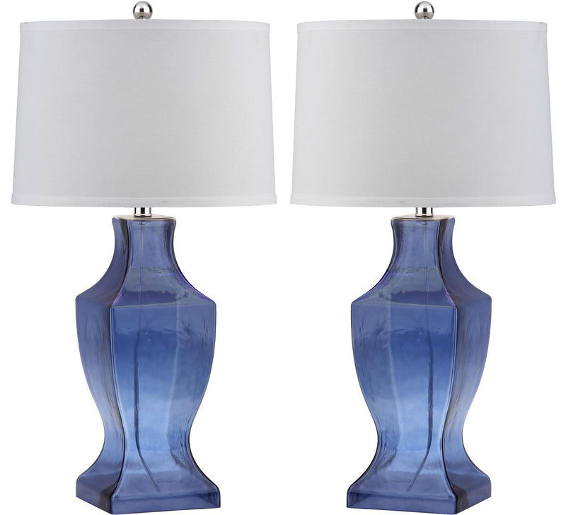 Safavieh Glass 29-Inch H Bottom Lamp Set Of 2 - Blue | Table Lamps | Modishstore