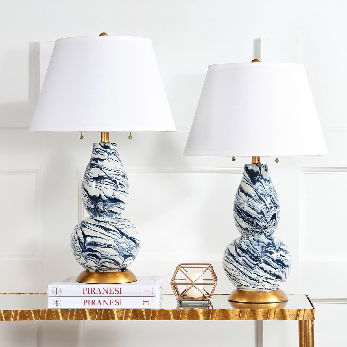 Safavieh Color Swirls 28-Inch H Glass Table Lamp Set Of 2 - Navy | Table Lamps | Modishstore
