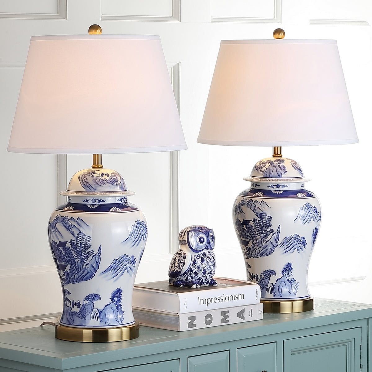Safavieh Shanghai 29.5-Inch H Ginger Jar Set Of 2 - Blue | Table Lamps | Modishstore