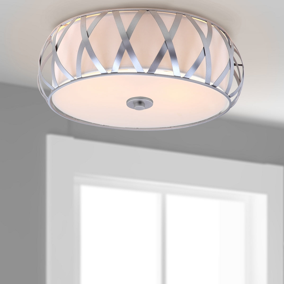 Safavieh Charing 2 Light Chrome 15.4-Inch Dia Cross Flush Mount - Chrome | Ceiling Lamps | Modishstore