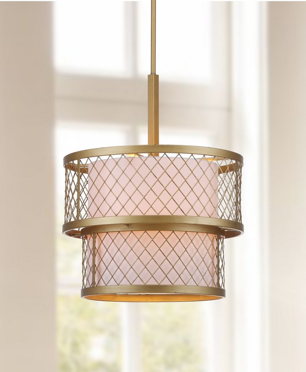 Safavieh Evie Antique 6 Light Gold 17-Inch Dia Mesh Adjustable Pendant - Antique Gold | Pendant Lamps | Modishstore