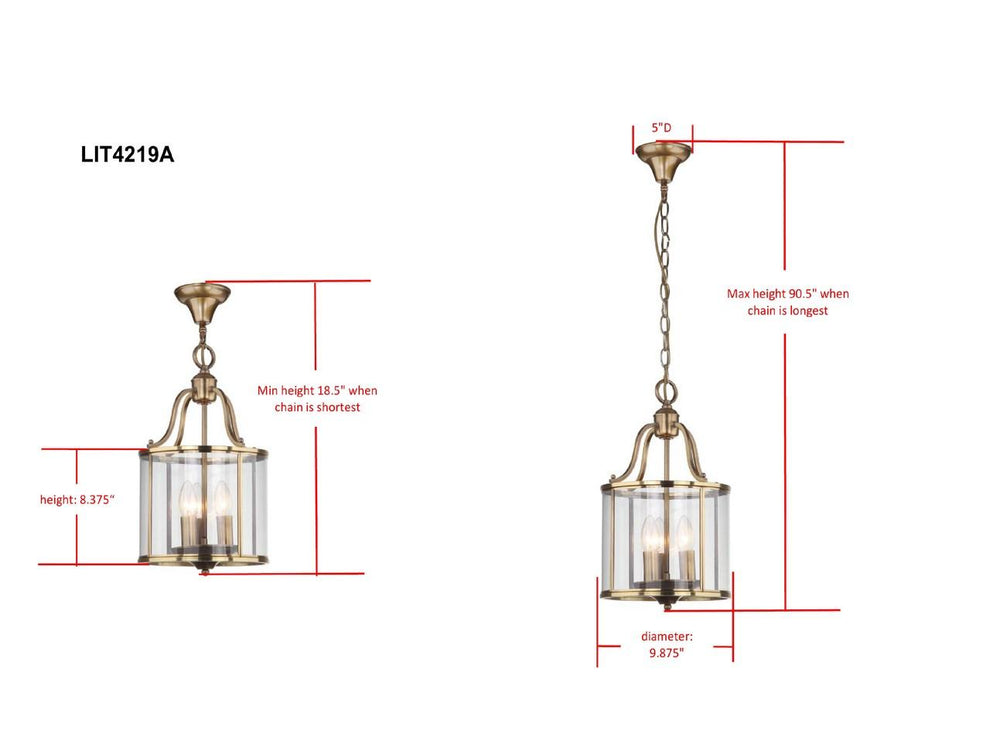 Safavieh Sutton Place 3 Light Brass 10-Inch Dia Pendant - Brass | Pendant Lamps | Modishstore - 2