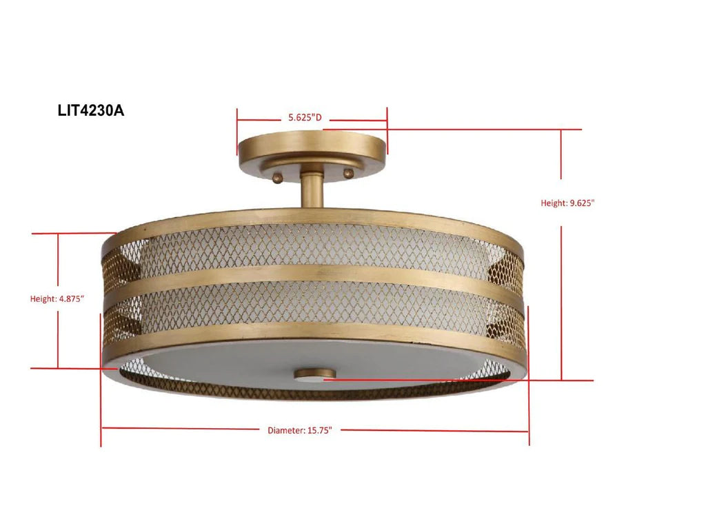 Safavieh Greta 3 Light Antique Gold 15.75-Inch Dia Veil Semi Flush - Antique Gold | Ceiling Lamps | Modishstore - 3