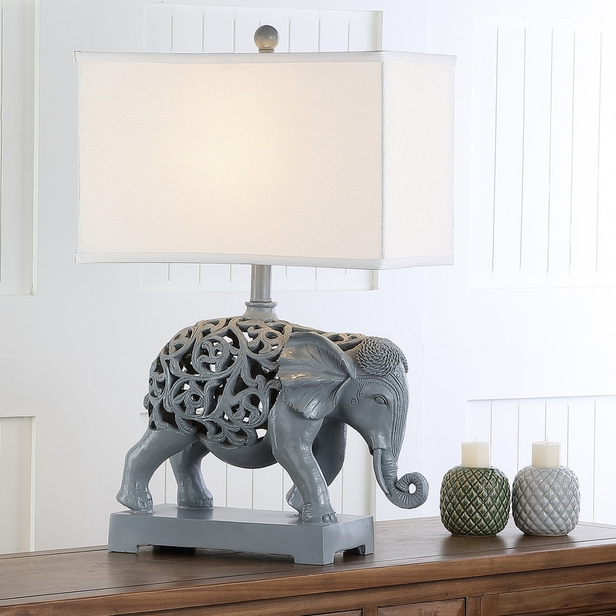 Safavieh Hathi 25.5-Inch H Sculpture Table Lamp Set Of 2 - Light Grey | Table Lamps | Modishstore