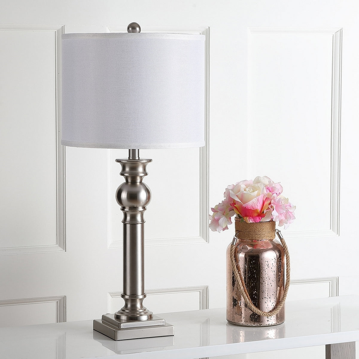 Safavieh Argos 28.25-Inch H Column Table Lamp Set Of 2 - Nickel | Table Lamps | Modishstore