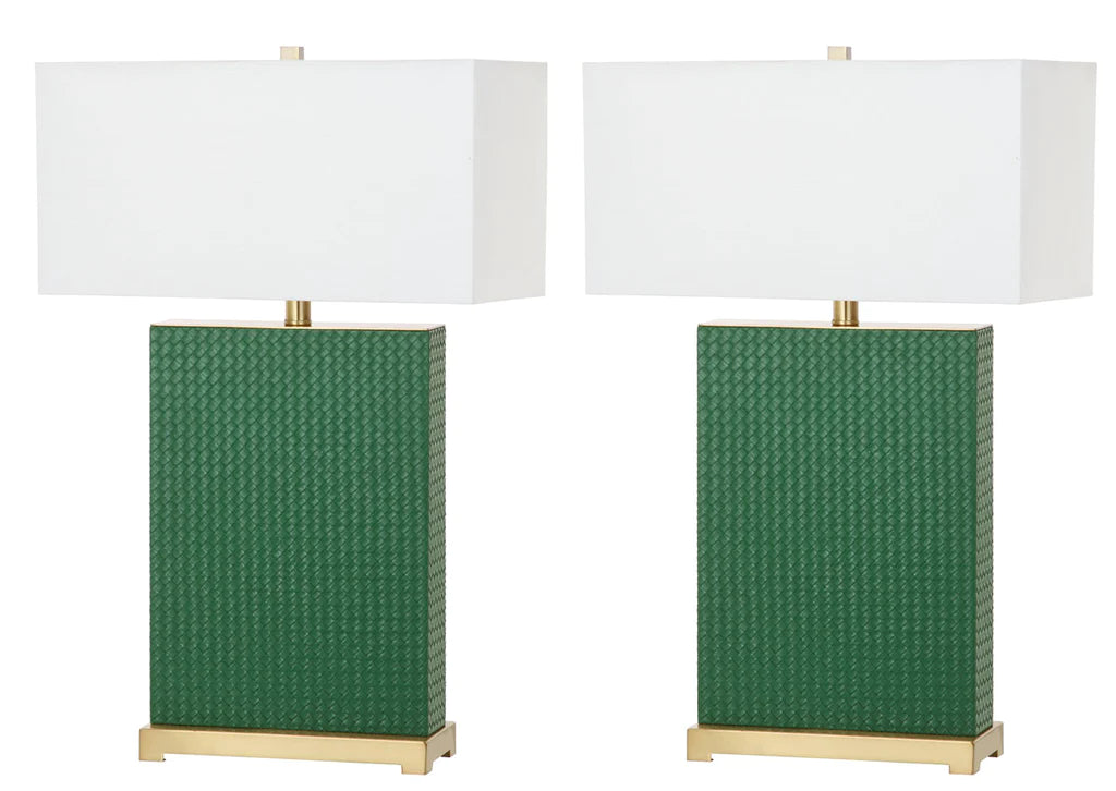 Safavieh Joyce 27.75-Inch H Faux Woven Leather Table Lamp Set Of 2 - Dark Green | Table Lamps | Modishstore
