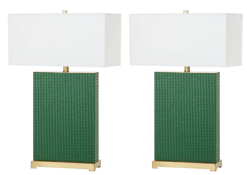 Safavieh Joyce 27.75-Inch H Faux Woven Leather Table Lamp Set Of 2 - Dark Green | Table Lamps | Modishstore