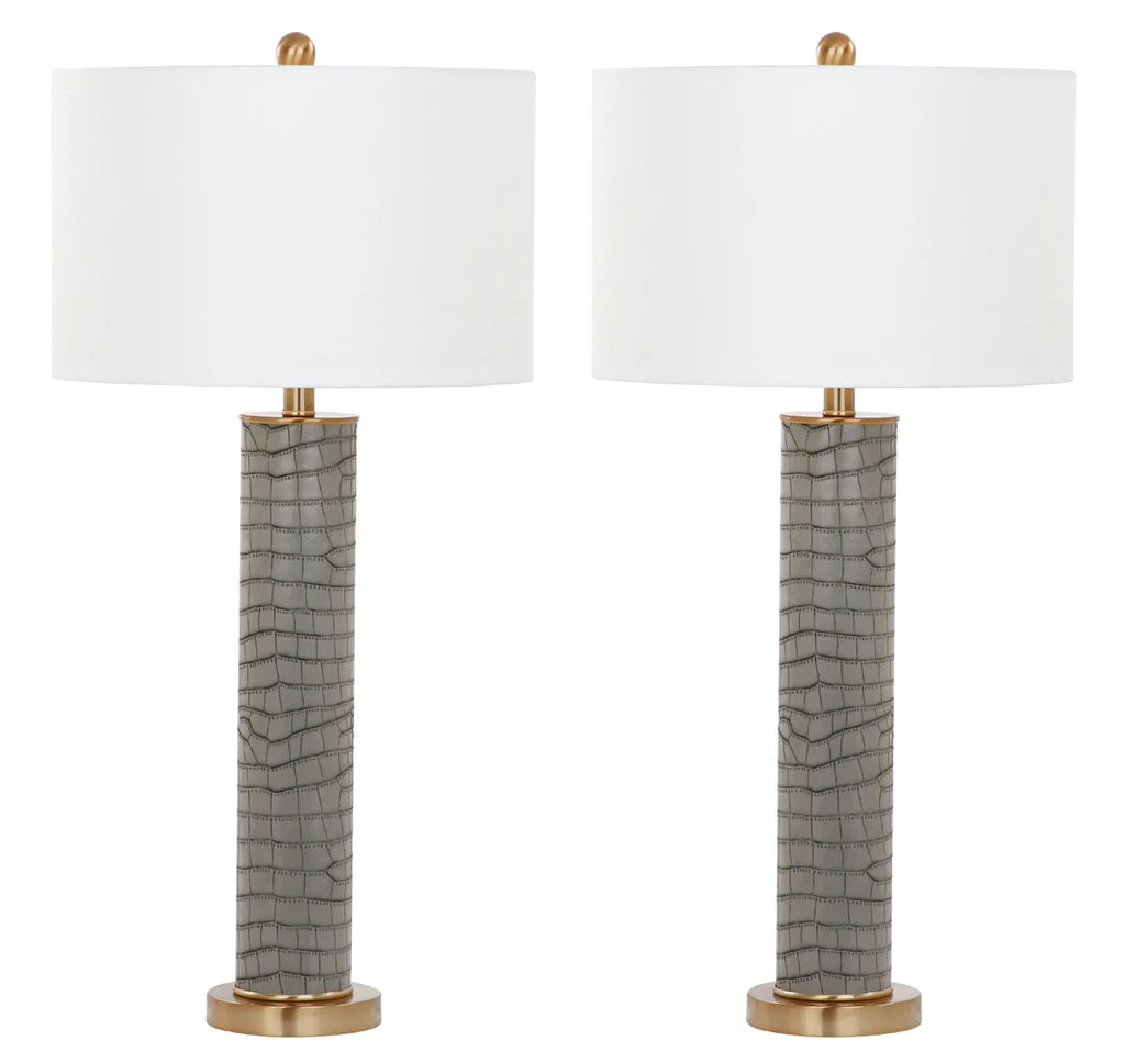 Safavieh Ollie 31.5-Inch H Faux Alligator Table Lamp Set Of 2 - Grey | Table Lamps | Modishstore