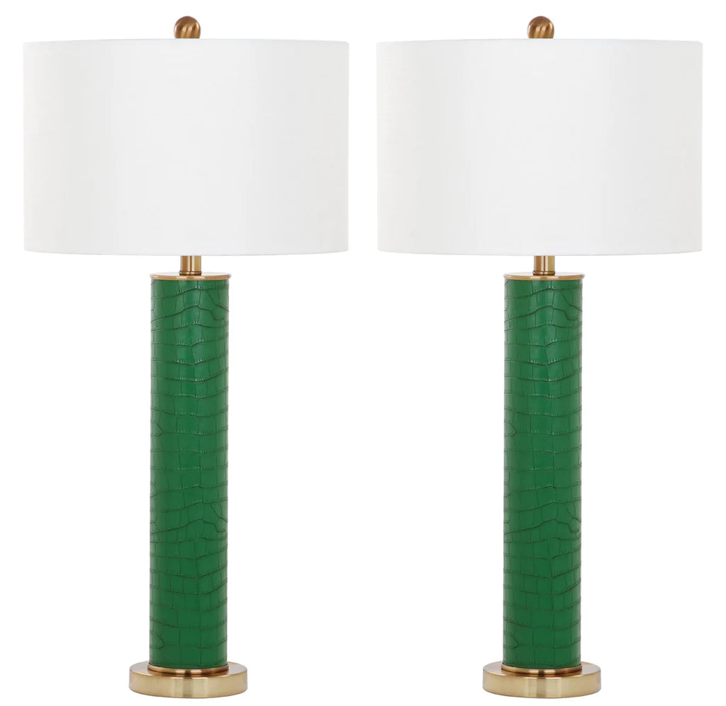 Safavieh Ollie 31.5-Inch H Faux Alligator Table Lamp Set Of 2 - Dark Green | Table Lamps | Modishstore