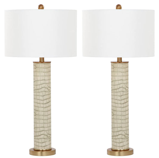 Safavieh Ollie 31.5-Inch H Faux Alligator Table Lamp Set Of 2 - Cream | Table Lamps | Modishstore
