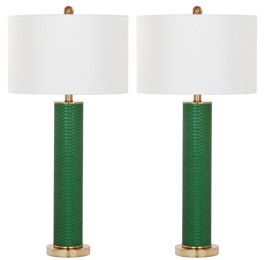 Safavieh Ollie 31.5-Inch H Faux Snakeskin Table Lamp Set Of 2 - Dark Green | Table Lamps | Modishstore
