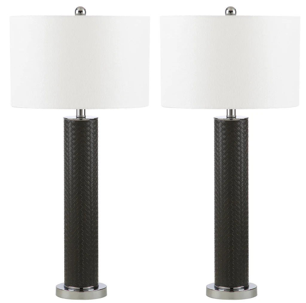 Safavieh Ollie 31.5-Inch H Faux Woven Leather Table Lamp Set Of 2 - Grey | Table Lamps | Modishstore