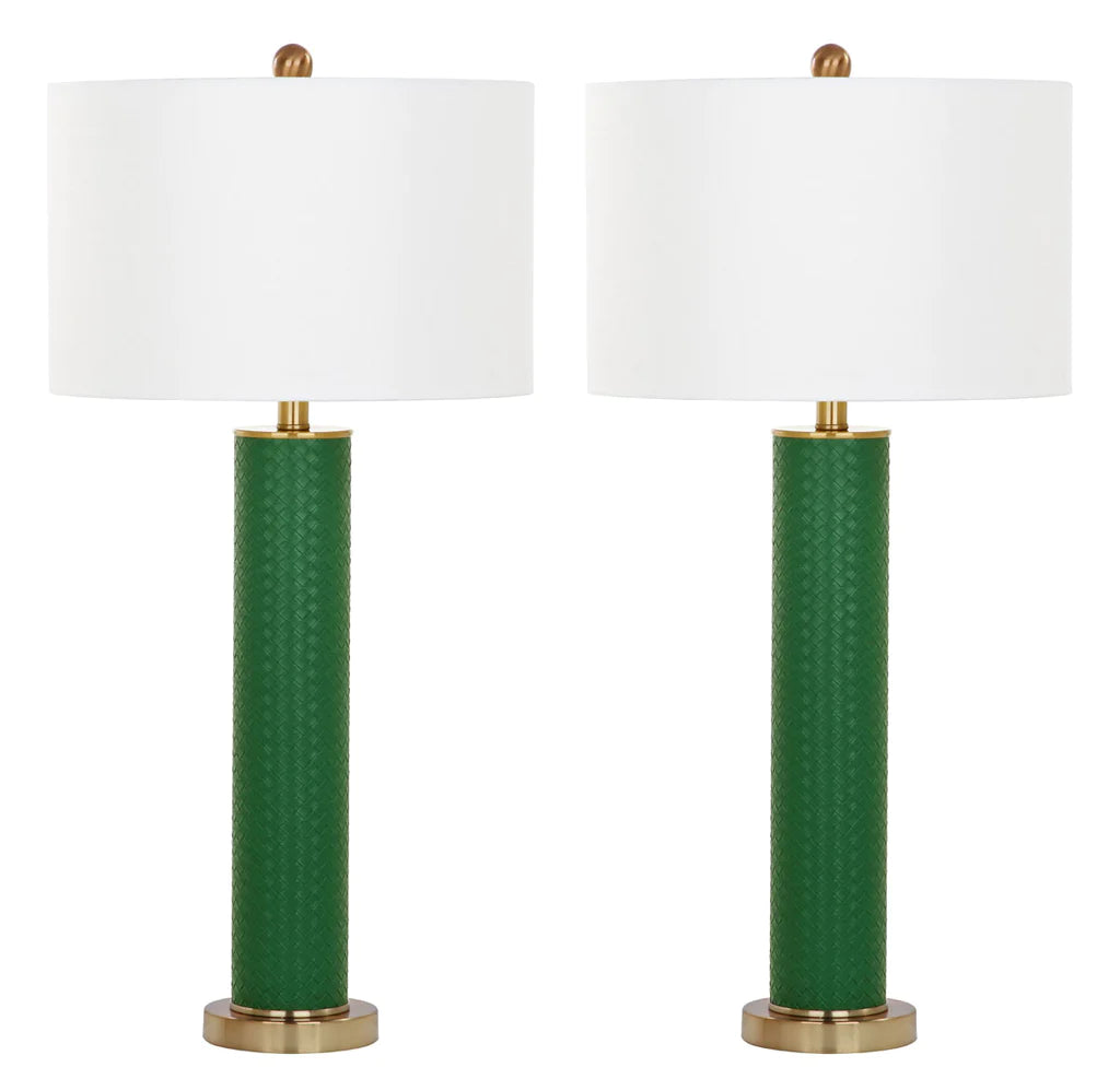 Safavieh Ollie 31.5-Inch H Faux Woven Leather Table Lamp Set Of 2 - Dark Green | Table Lamps | Modishstore