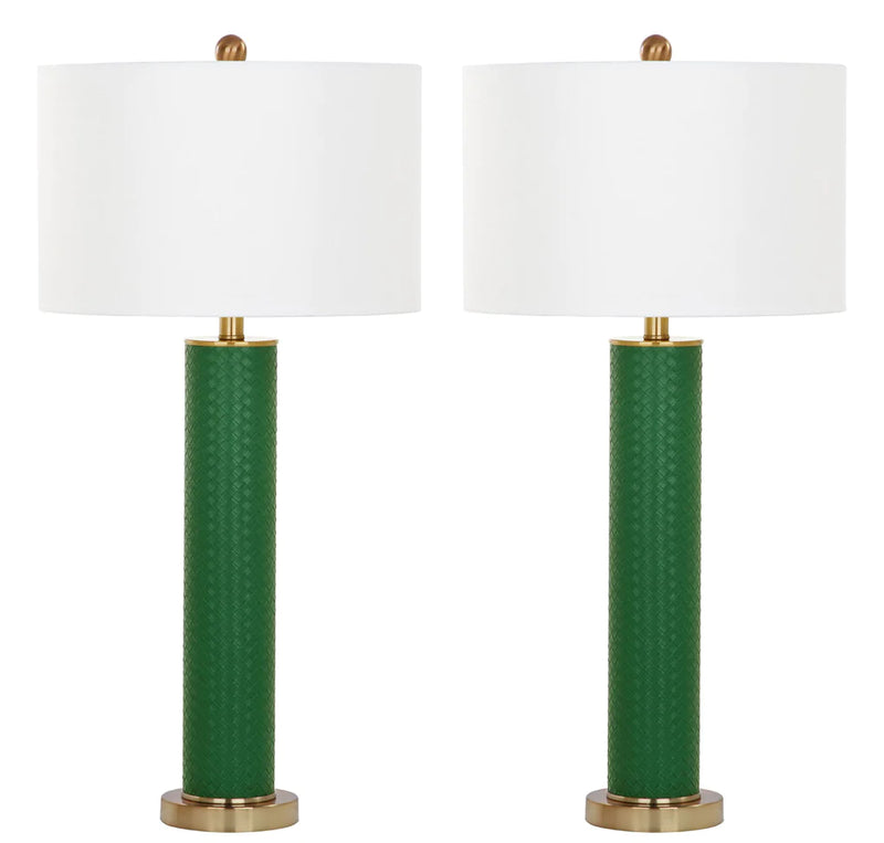 Safavieh Ollie 31.5-Inch H Faux Woven Leather Table Lamp Set Of 2 - Dark Green | Table Lamps | Modishstore