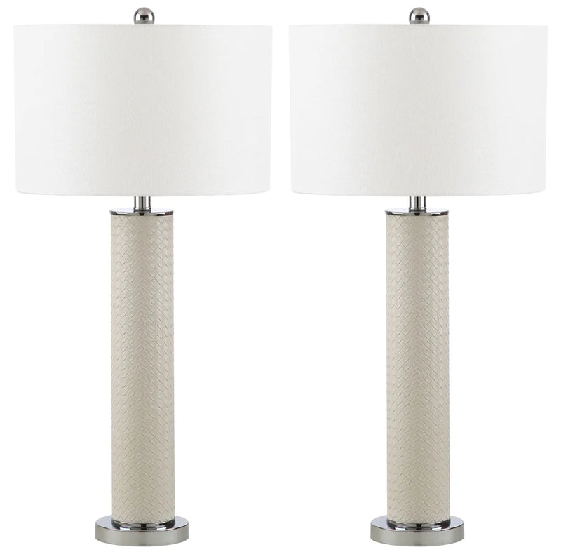 Safavieh Ollie 31.5-Inch H Faux Woven Leather Table Lamp Set Of 2 - Cream | Table Lamps | Modishstore