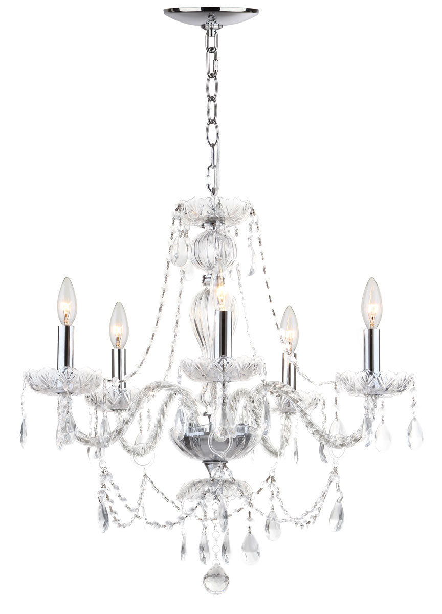 Safavieh Jingle 5 Light Chrome 22.5-Inch Dia Adjustable Chandelier - Chrome | Chandeliers | Modishstore